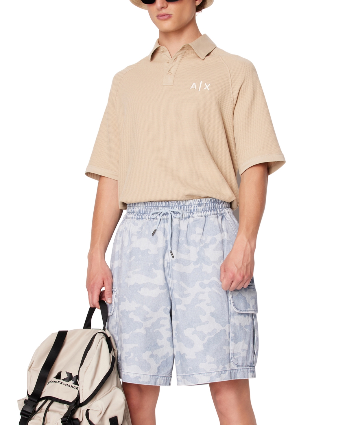 A|X Armani Exchange Men's Tonal Camouflage Drawstring Denim Cargo Shorts