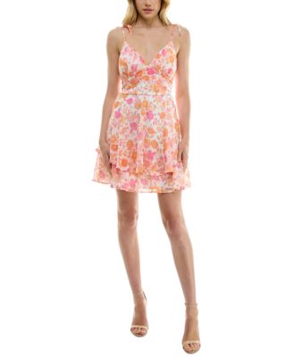 Crystal Doll - Juniors' Spaghetti Strap Tie-Shoulder Fit & Flare Dress
