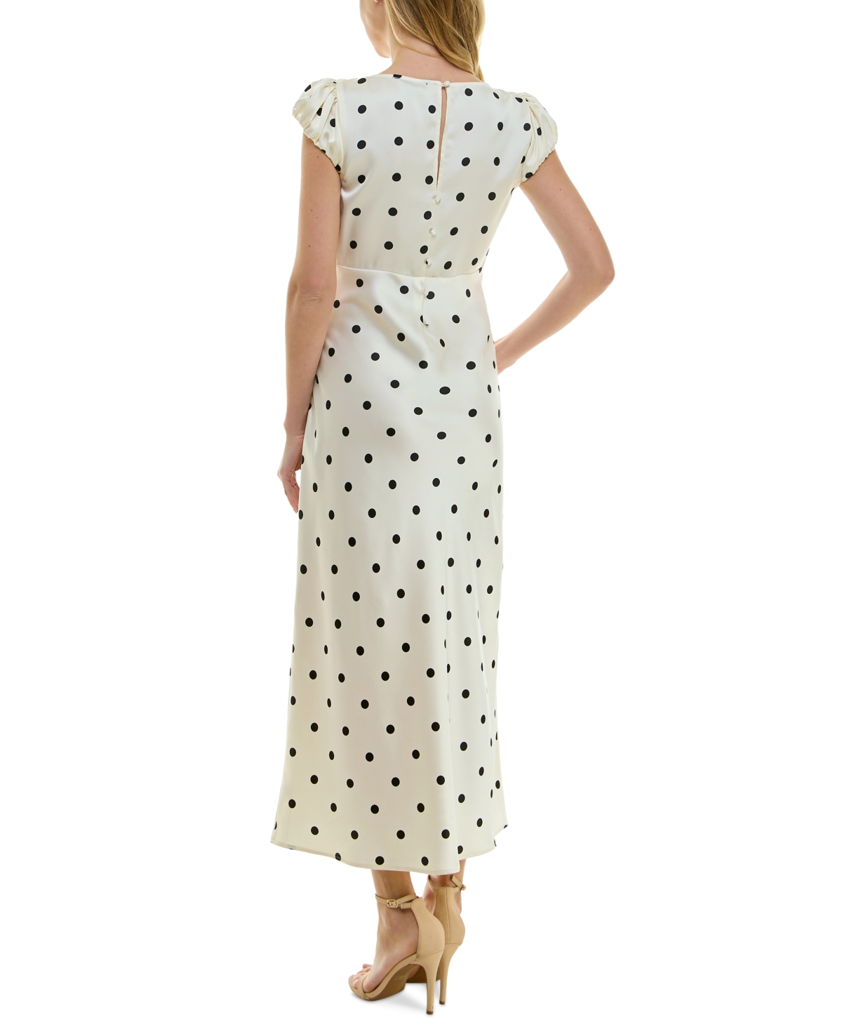 Shop Crystal Doll Juniors' Polka Dot Lace-trim Satin Maxi Dress In Cream,blac
