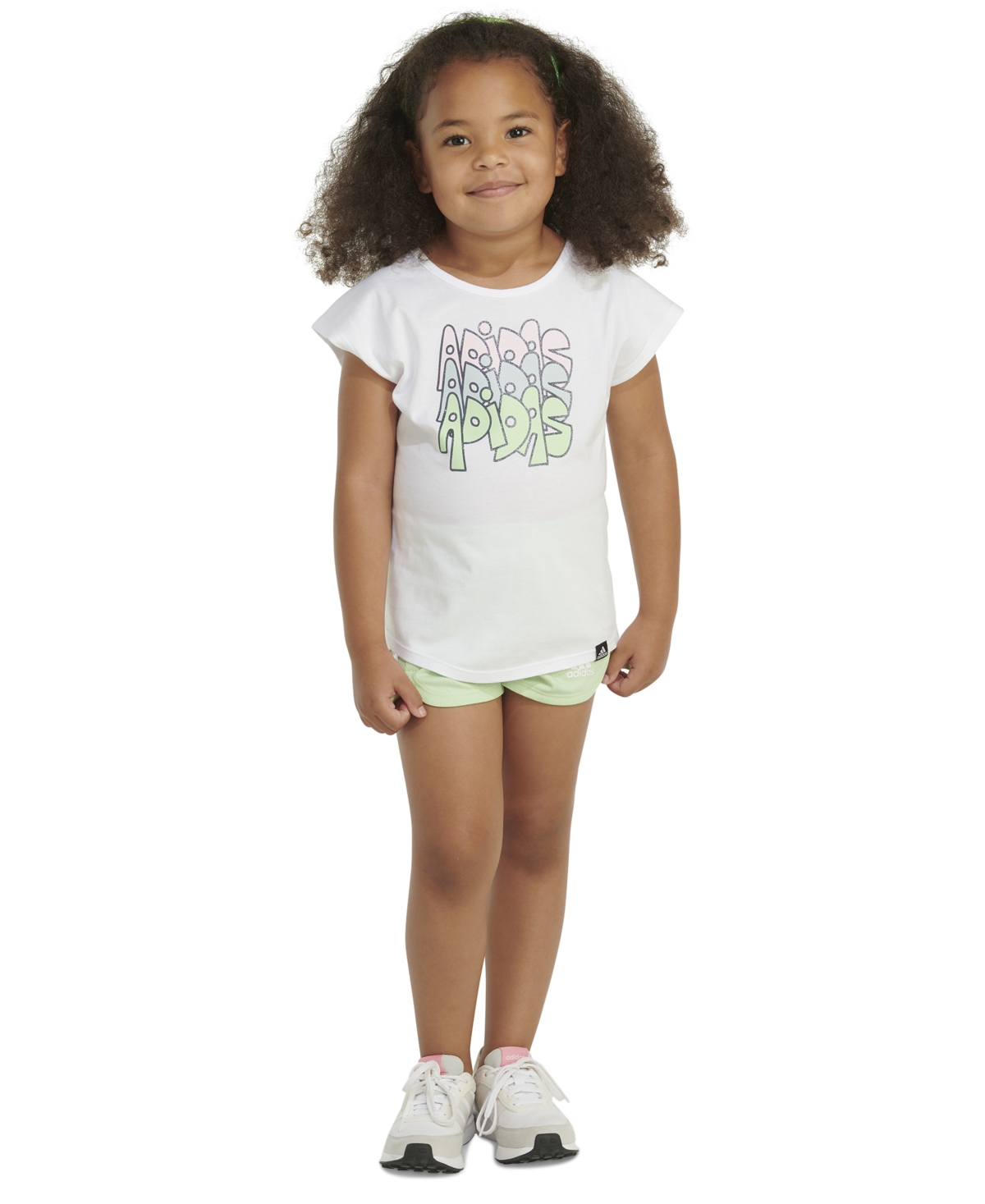 Shop Adidas Originals Little & Toddler Girls Graphic T-shirt & Mesh Shorts, 2 Piece Set In White W Yellow