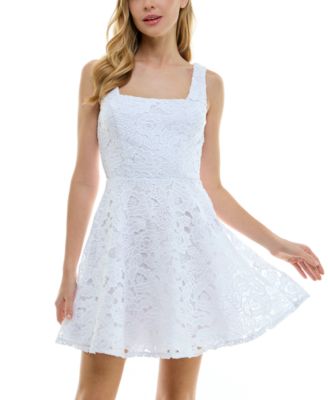 Juniors' Lace Square-Neck Skater Dress