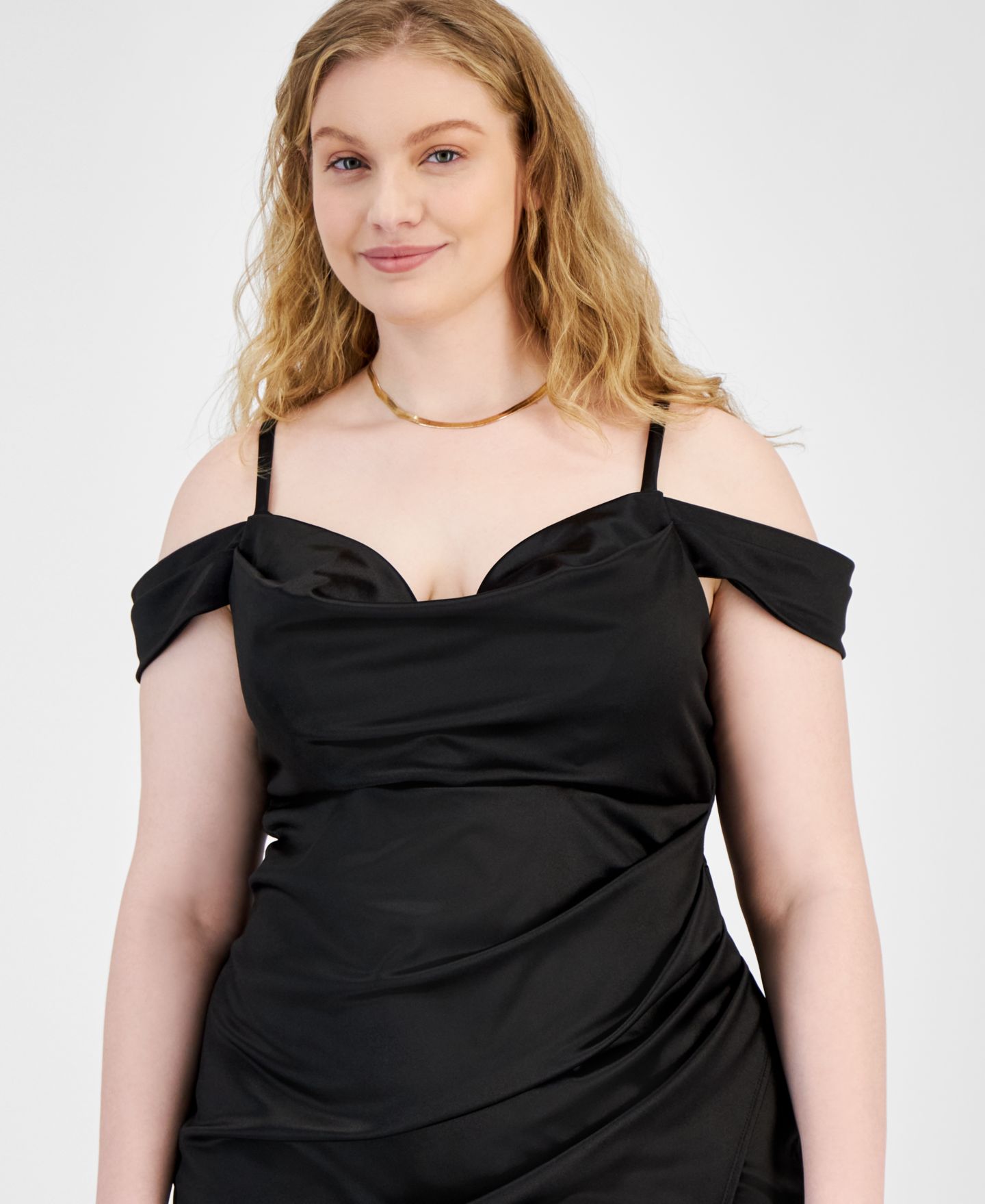 Женское платье B Darlin Trendy Plus Size Off-Shoulder Spaghetti-Strap, цвет: Чёрный — фото 4