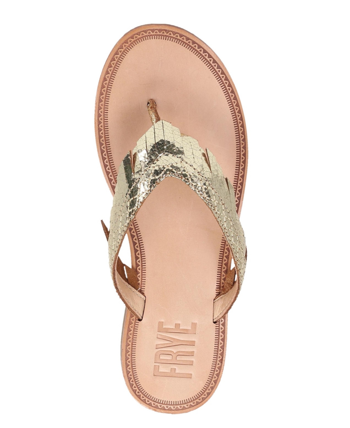 Frye Women's Ava Fringe Thong Flat Sandals - Gold Mirror - Distressed Crackle Leather