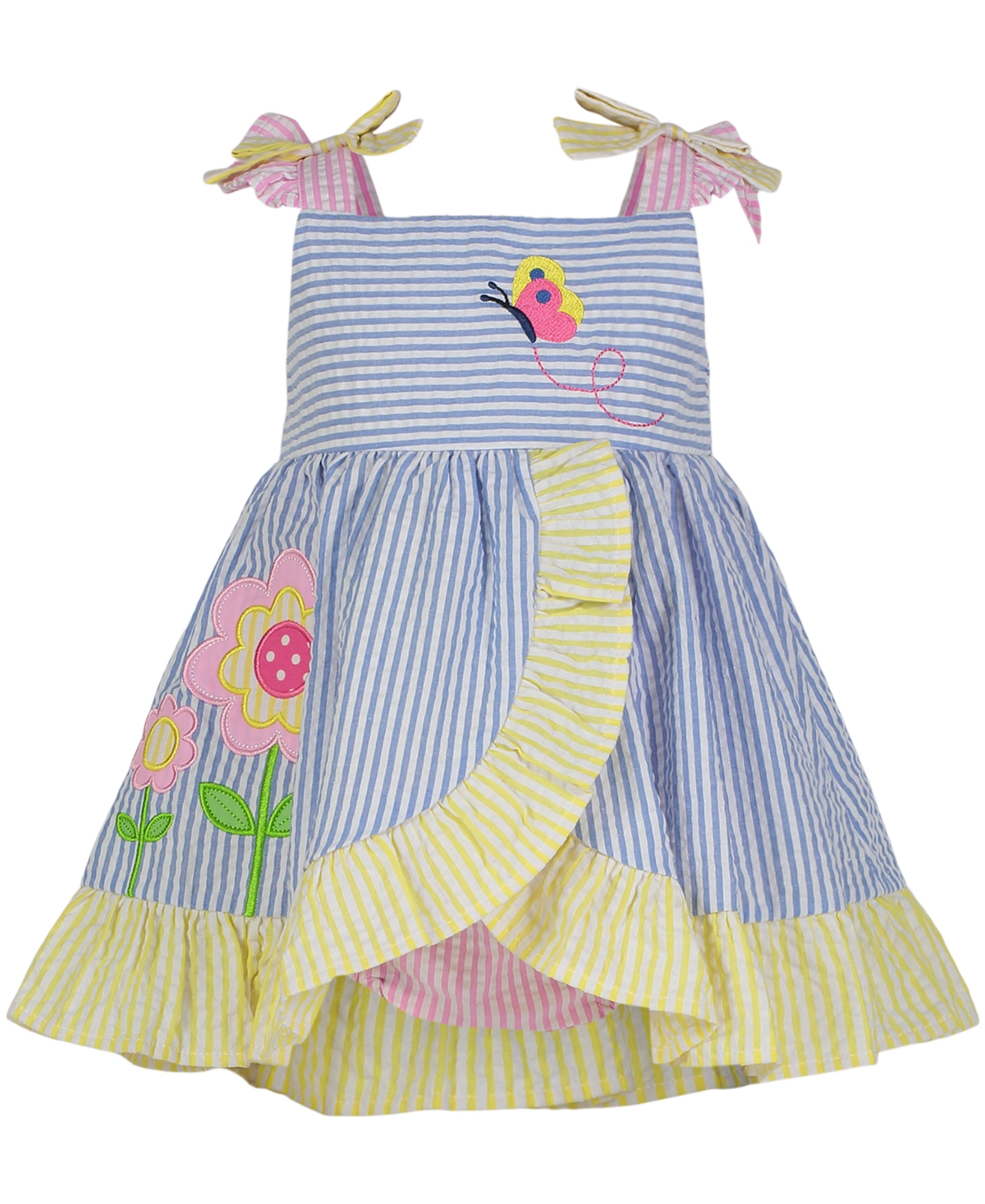 Shop Blueberi Boulevard Baby Girls Seersucker Stripe Sundress And Hat Set In Blue Multi