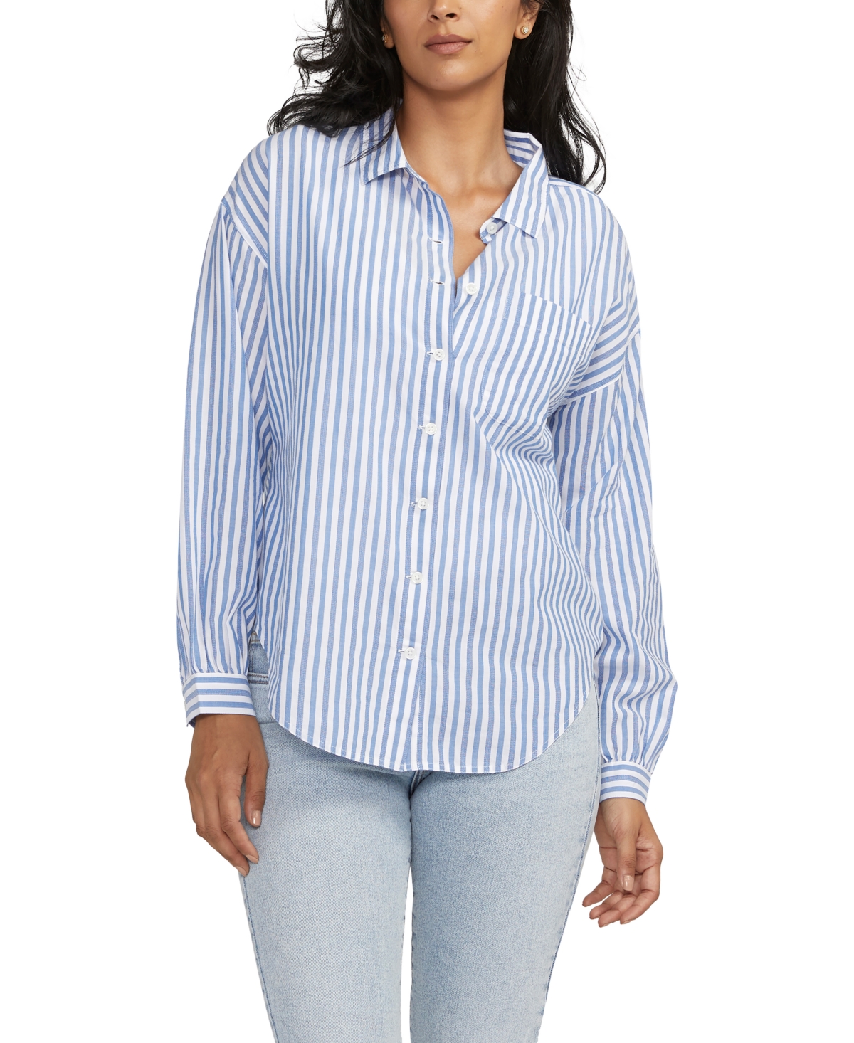 Women's Relaxed Button-Down Shirt - Blue Stripe