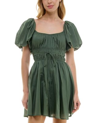 B Darlin Juniors' Puff-Sleeve Tie-Waist Dress - Macy's