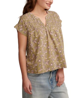 Women's Printed Smocked Short-Sleeve Top