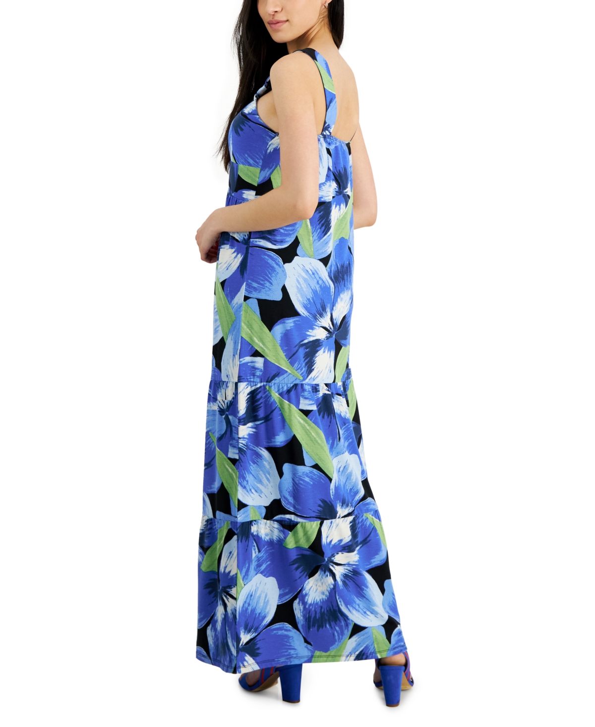 Shop Jamie & Layla Petite Printed Twist-front Maxi Dress In Palace Blue Combo