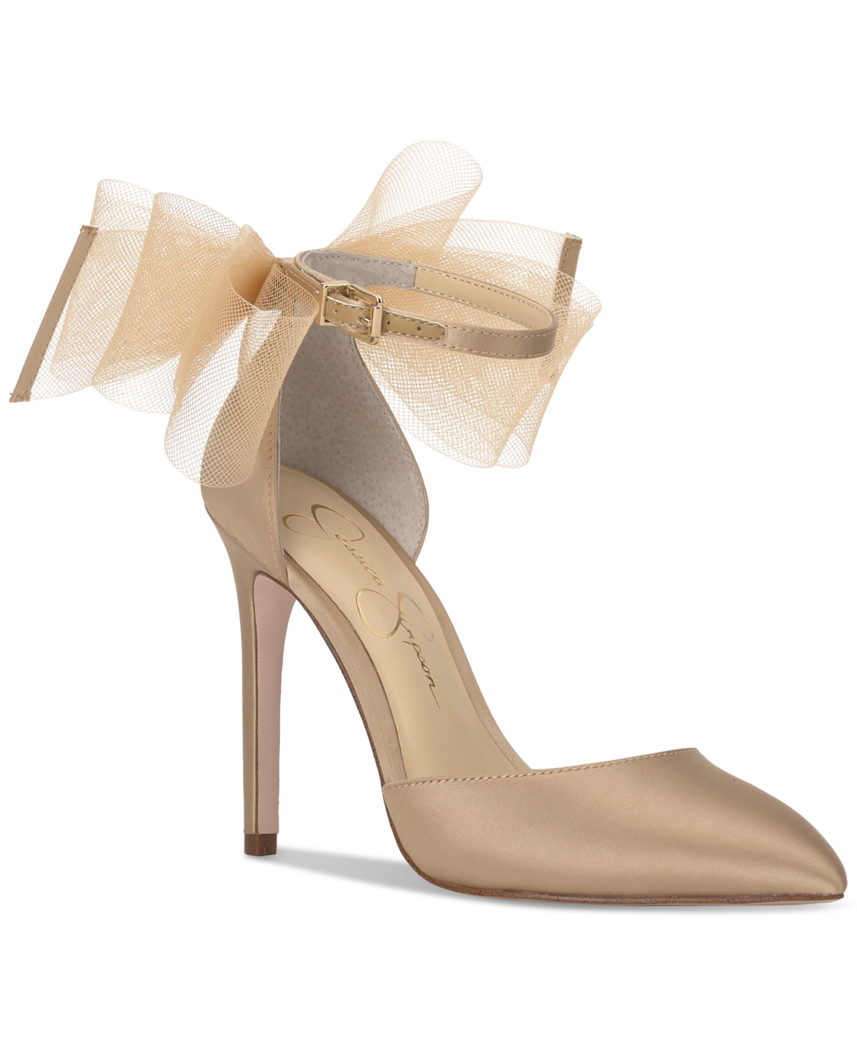Shop Jessica Simpson Women's Phindies Bow Ankle-strap Pumps In Champagne Satin