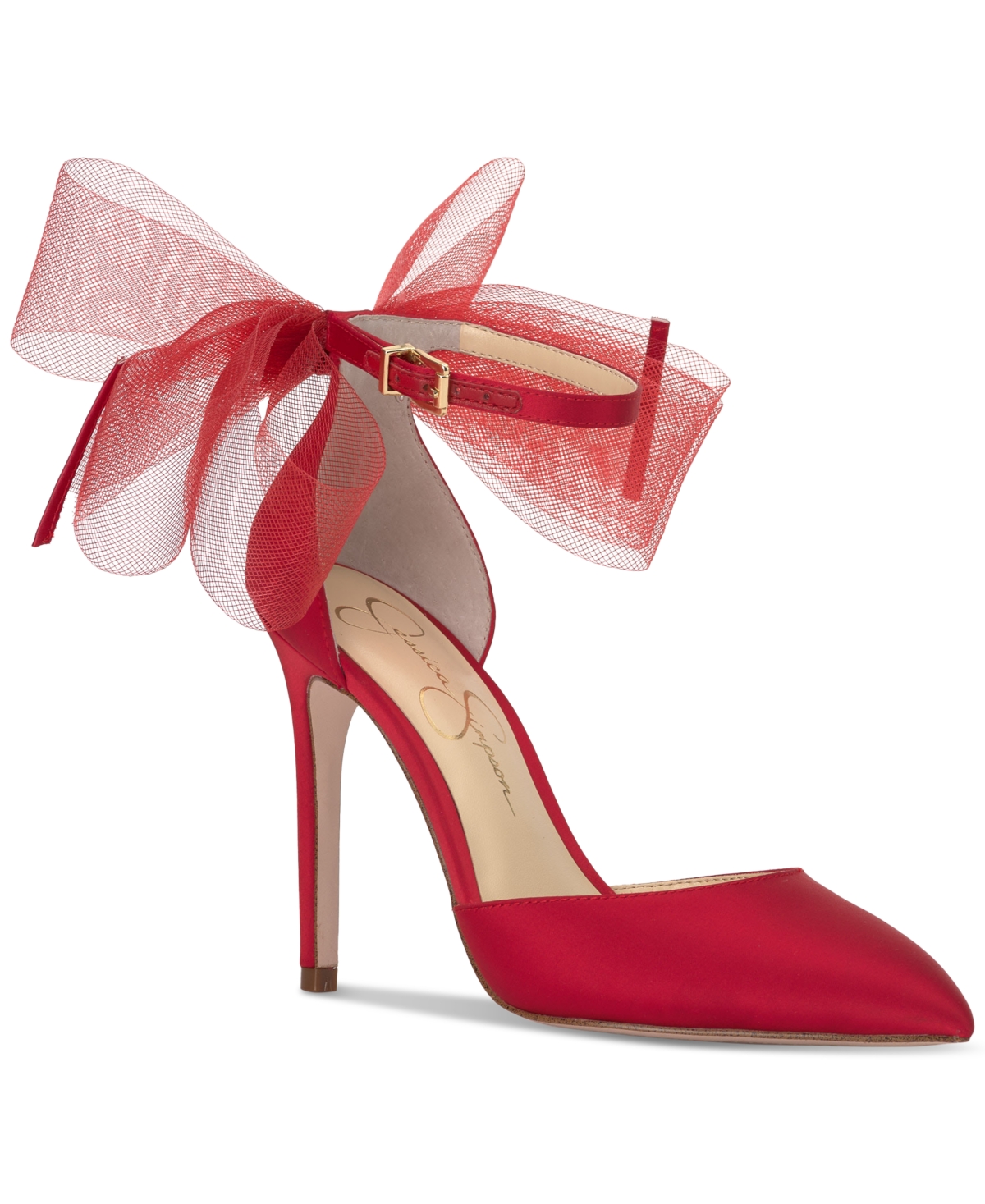 Shop Jessica Simpson Women's Phindies Bow Ankle-strap Pumps In Red Muse Satin