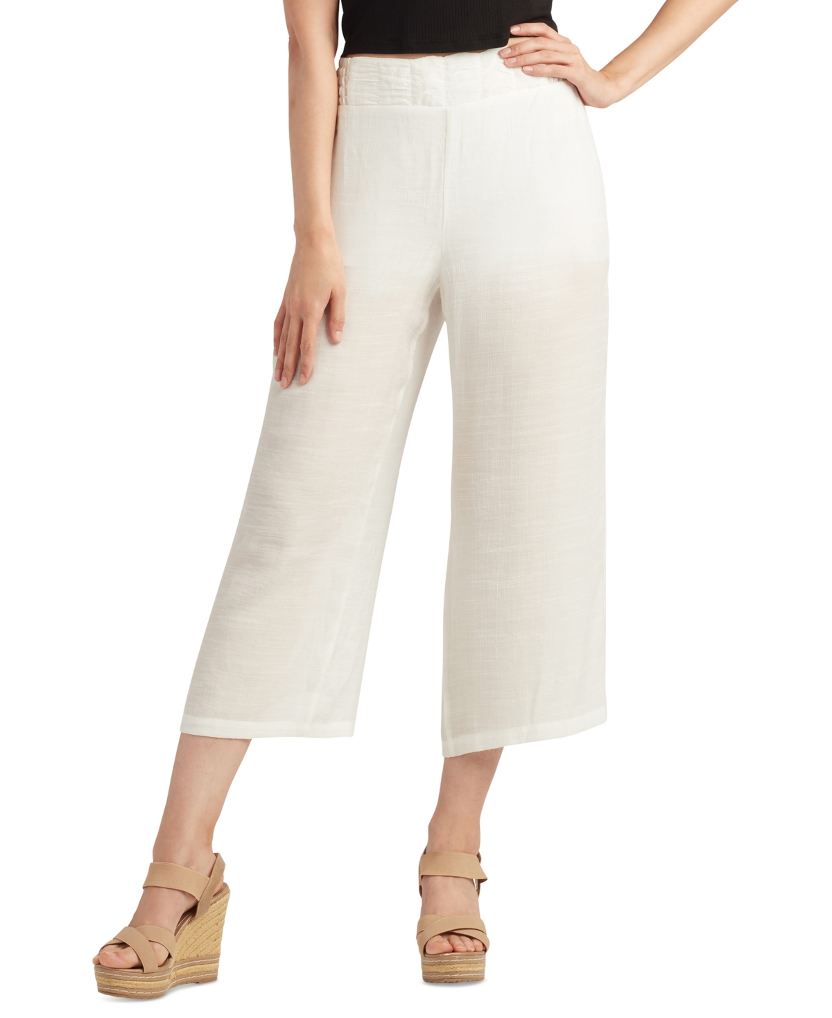 Shop Bcx Juniors' Ruched-front Wide-leg Pull-on Cropped Pants In Off White