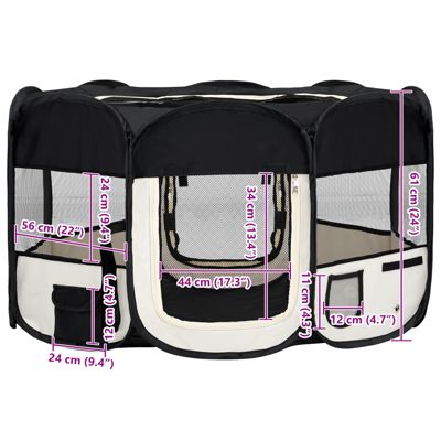 Foldable Dog Playpen with Carrying Bag Black 57.1"x57.1"x24"