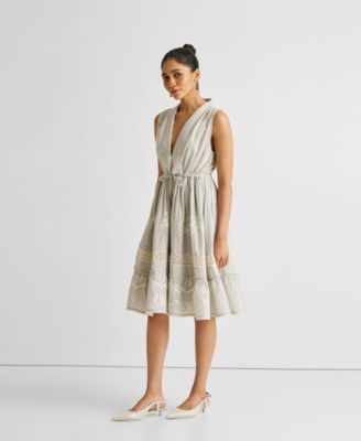 Women's Embroidered Drawstring Gathered Dress