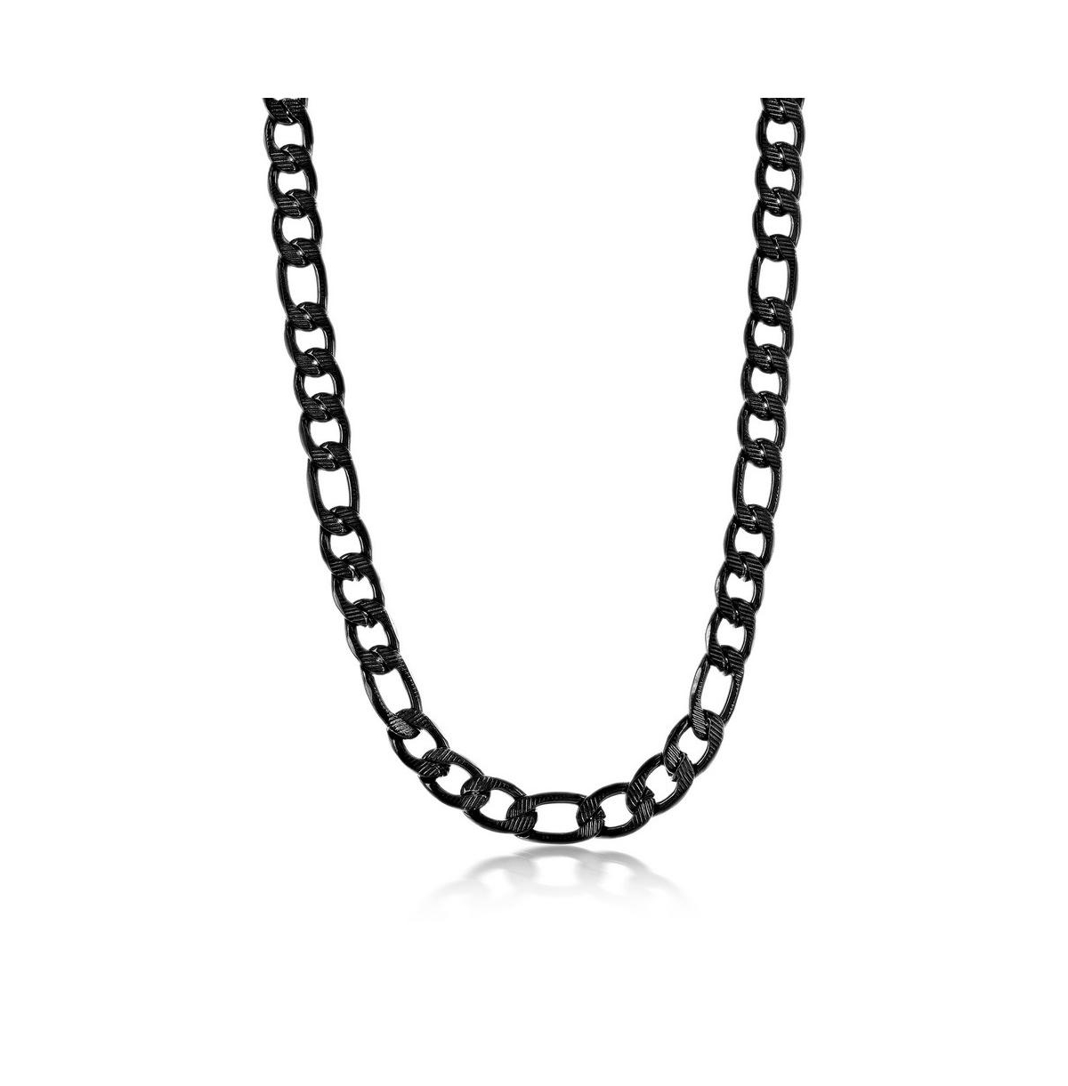 Stainless Steel 8mm Textured Figaro Chain Necklace - Black
