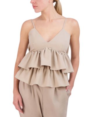 BCBG NEW YORK Women's Twill Tiered Ruffle Tier Cami Top - Macy's