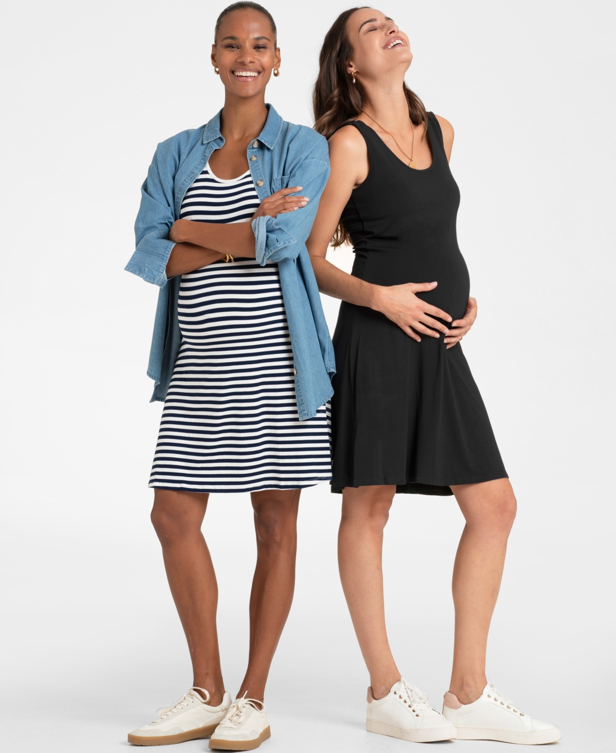Shop Seraphine Women's Sleeveless Fit And Flare Maternity To Nursing Dresses, Set Of 2 In Black And White