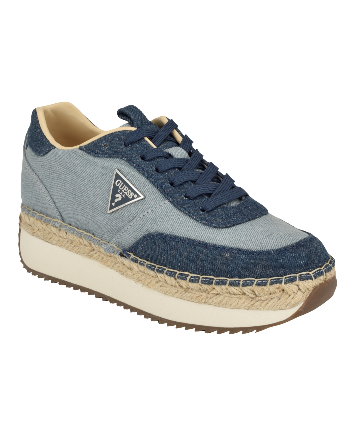 Shop Guess Women's Stefen Lace Up Casual Espadrille Sneakers In Blue Denim - Textile