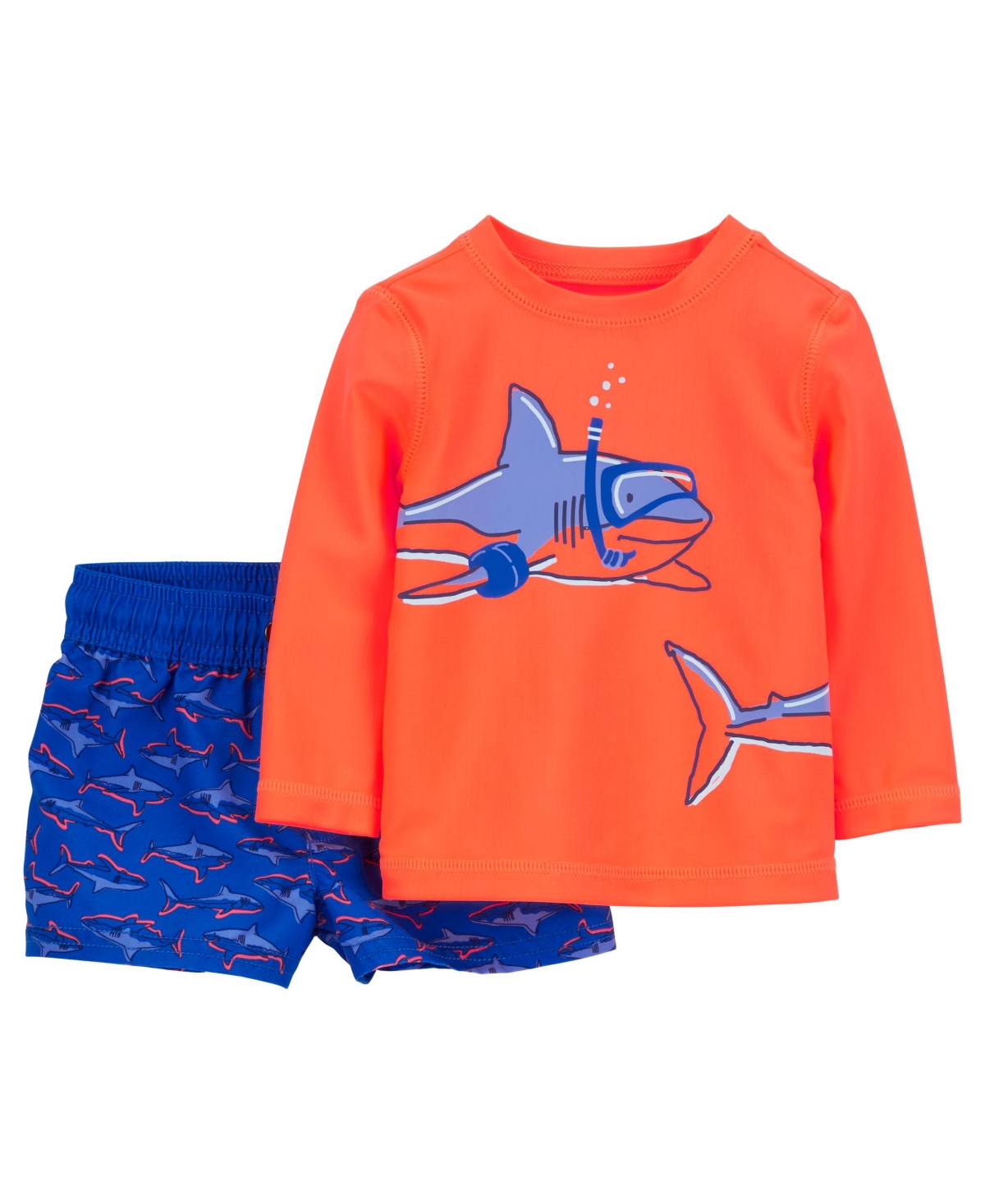 Shop Carter's Baby  Shark Scuba Rash Guard Top And Shorts Swim Set In Orange