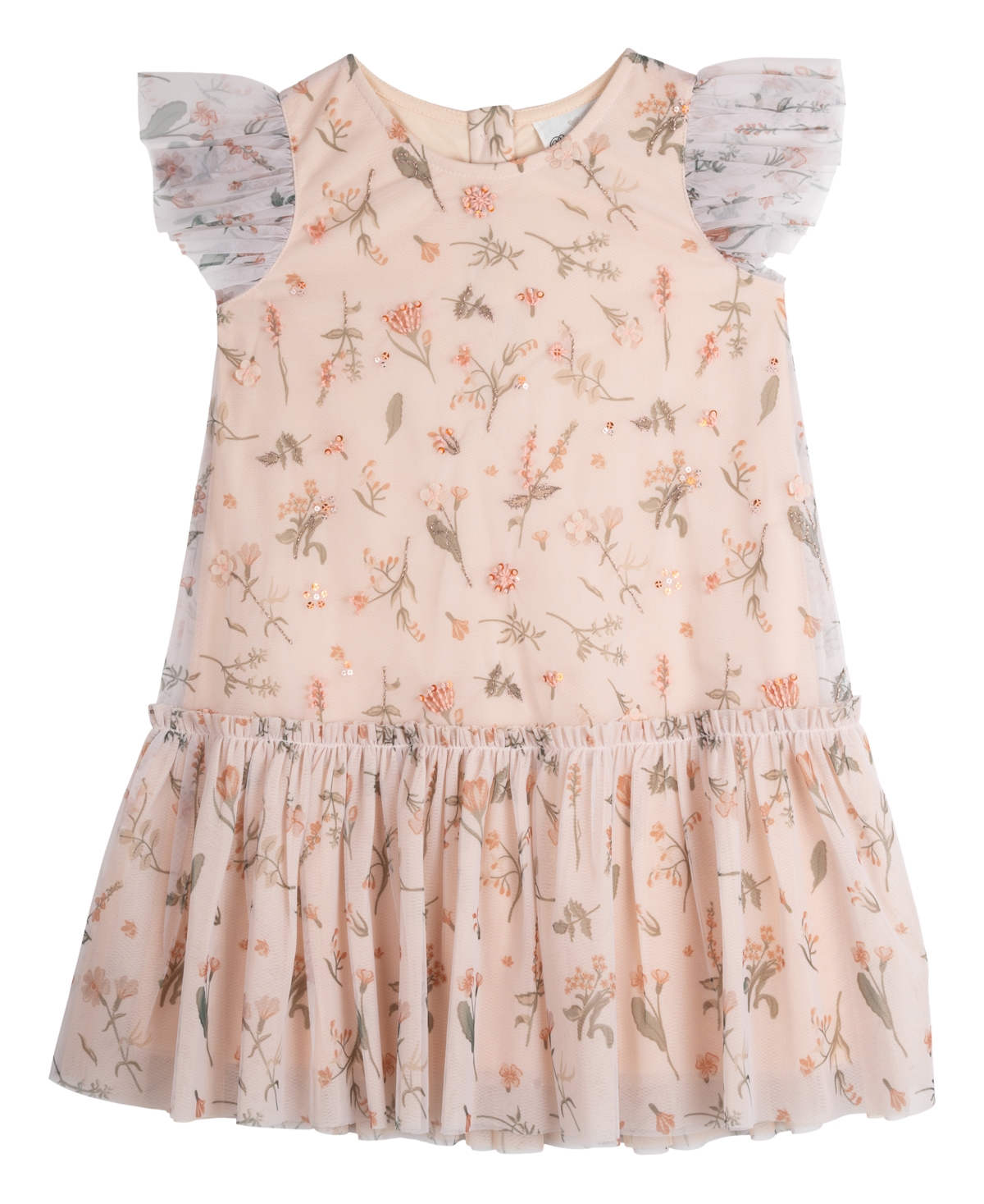 Shop Rare Editions Little Girls Embroidered Sequin Mesh Dress In Peach