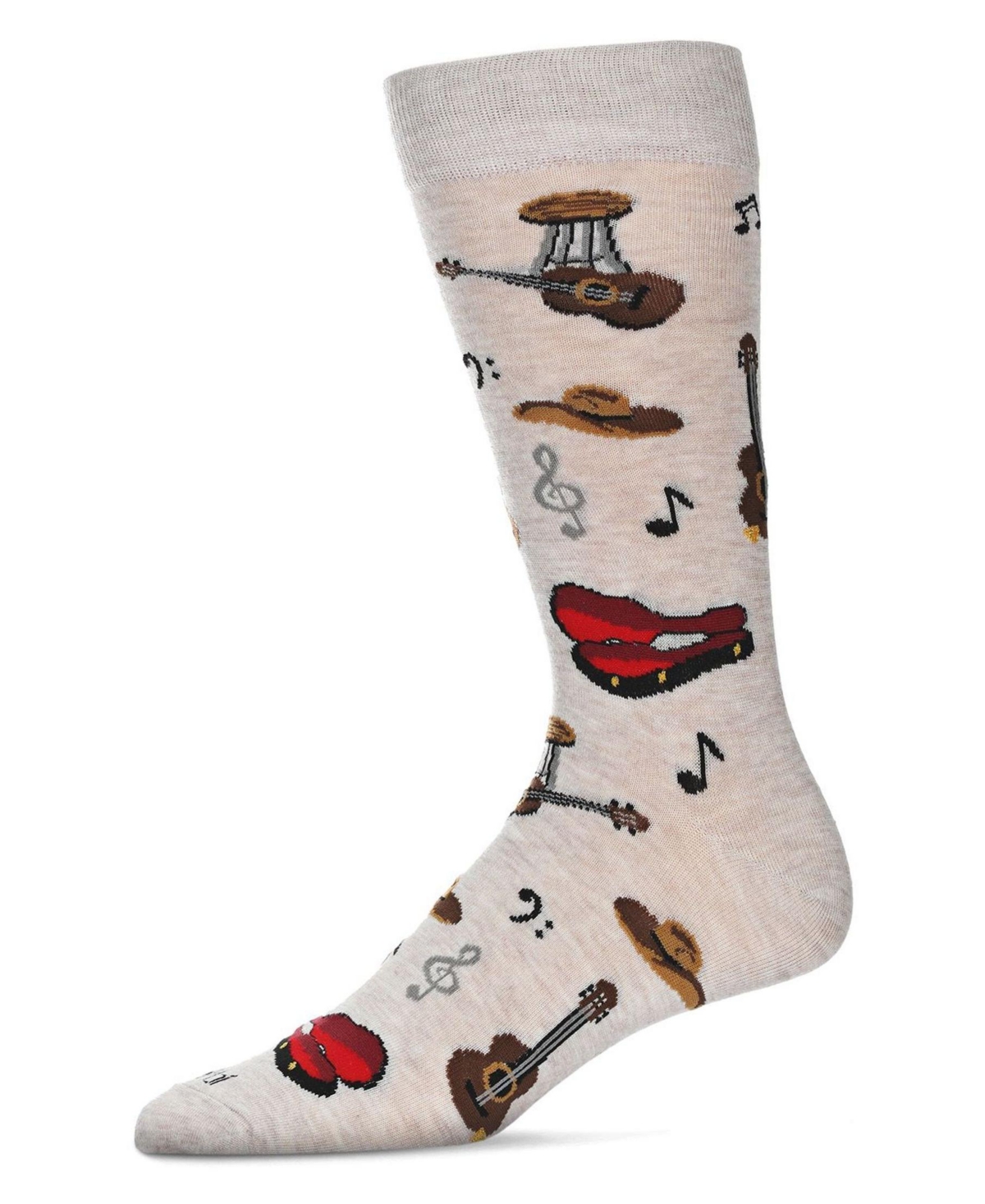 Men's Guitars Novelty Crew Socks - Ivory Heather