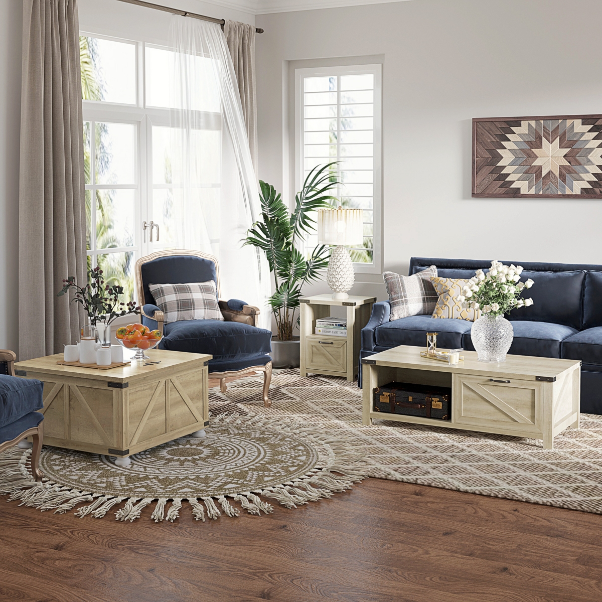 Homcom Farmhouse Table with Storage, Square Table,