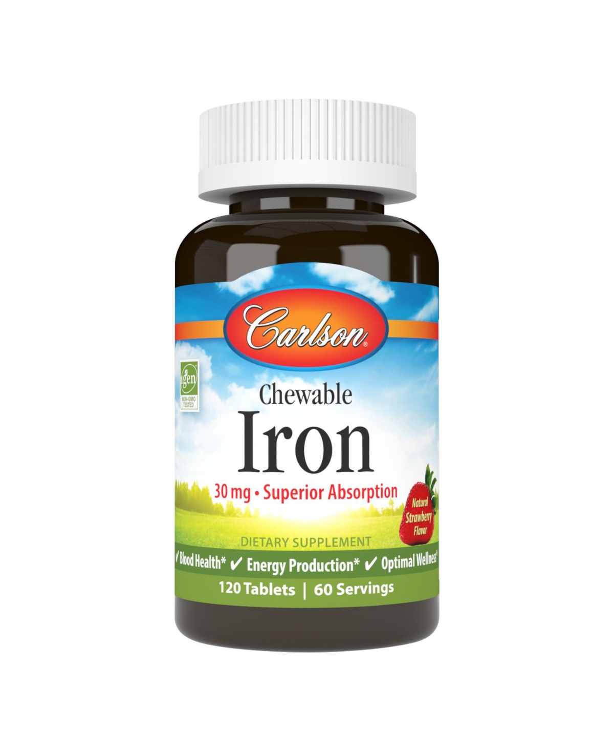 Carlson - Chewable Iron, 30 mg, Superior Absorption, Blood Health, Natural Strawberry Flavor, 120 Tablets - Assorted Pre-Pack