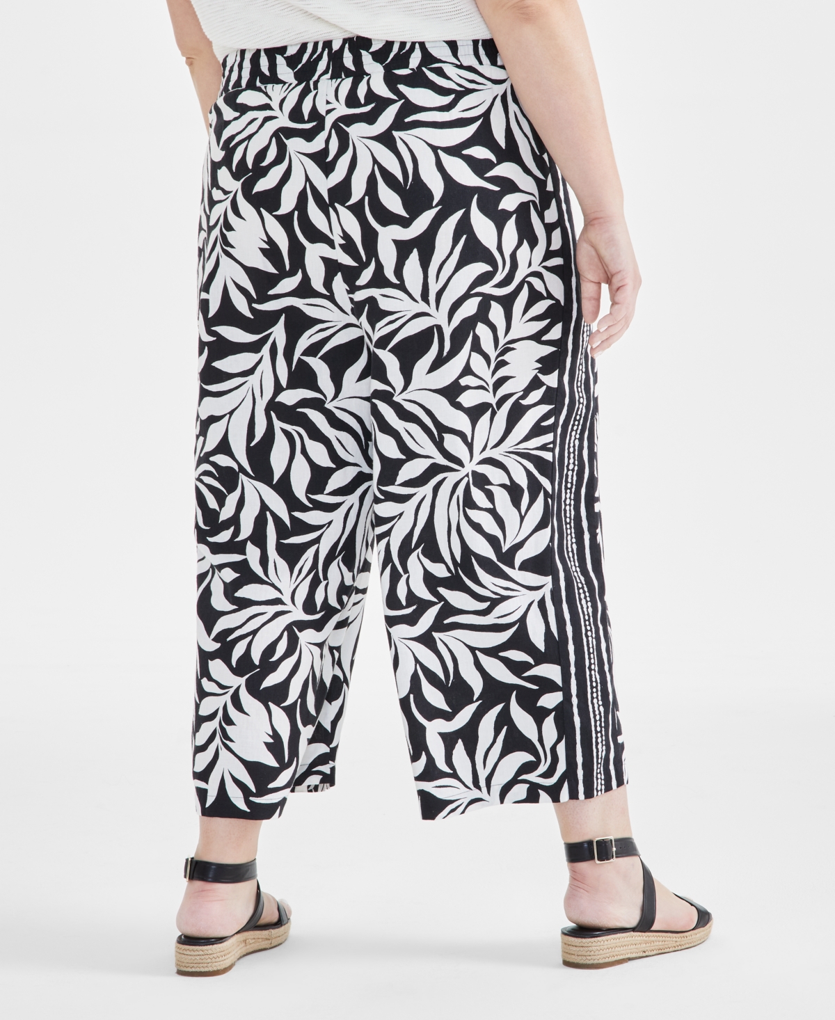 Style & Co Plus Size Linen-Blend Printed Wide-Leg Cropped Pants, Created for Macy's