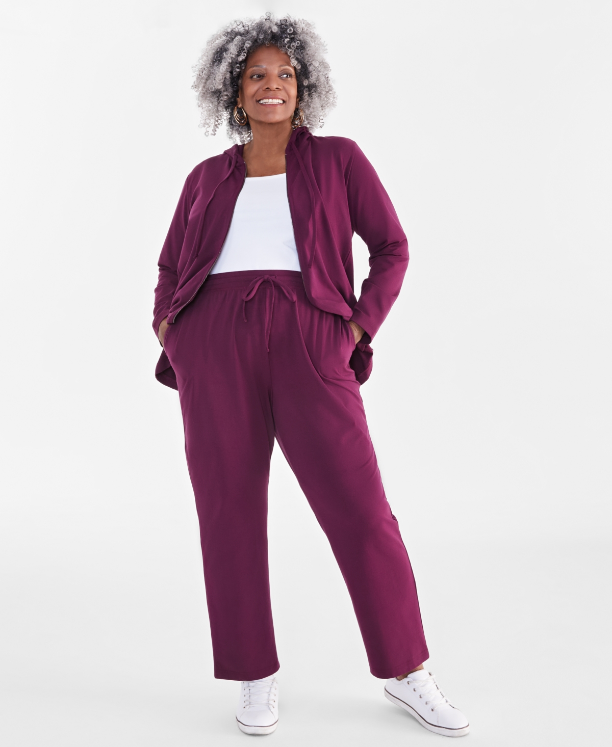 Style & Co Women's Zip-front Hooded Sweatshirt, Created For Macy's In Berried Treasure