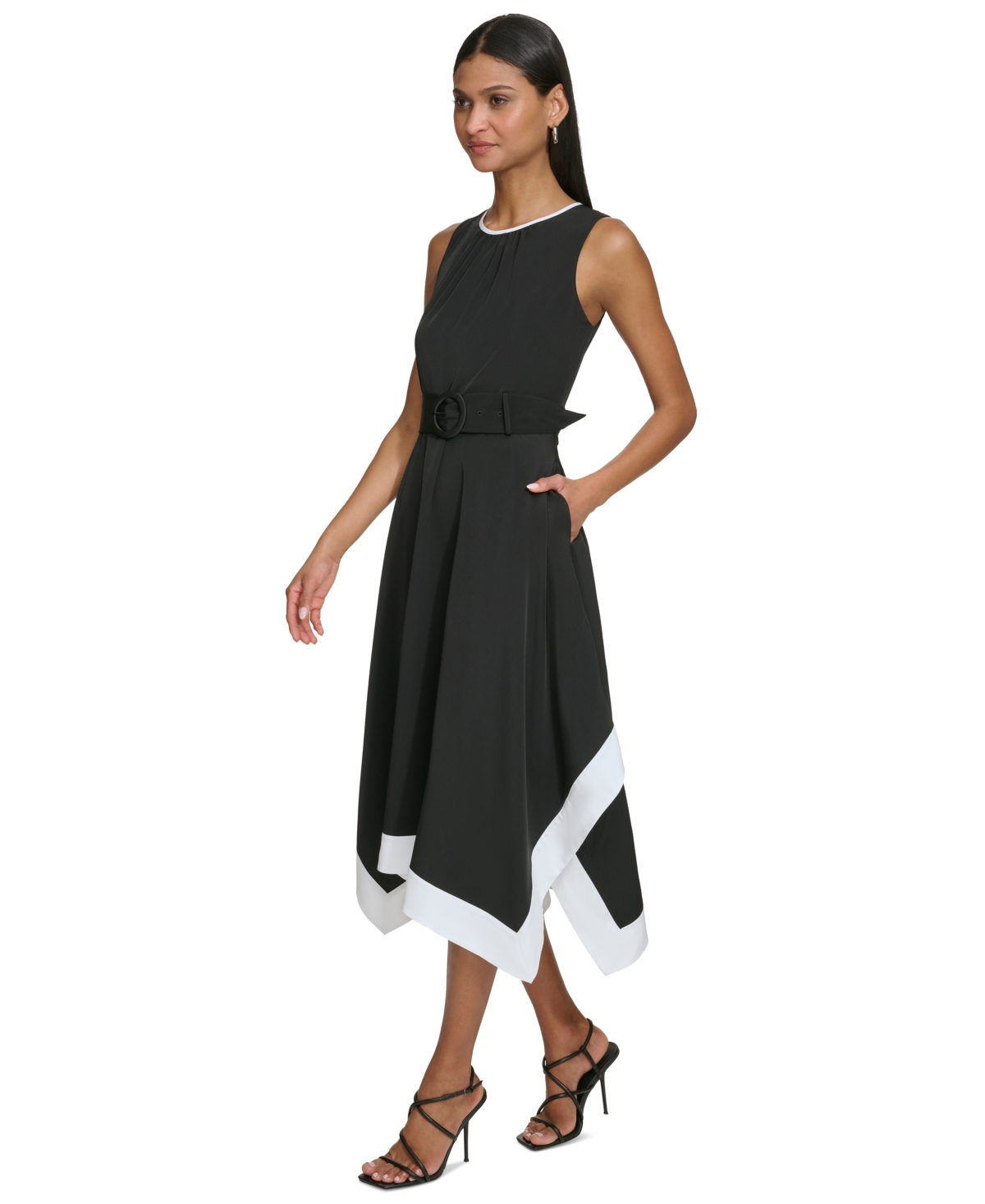 Shop Karl Lagerfeld Women's Hanky-hem Midi Dress In Black Soft White