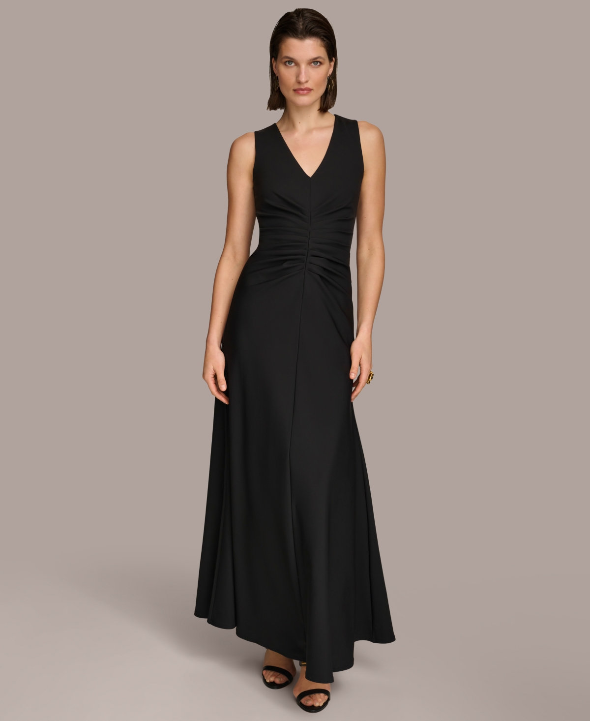 Donna Karan Women's Ruched V-neck Gown In Black