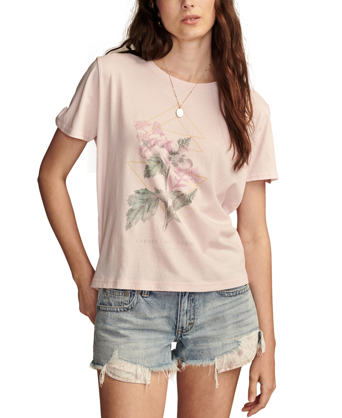 Lucky Brand Women's Floral-print Braided-back T-shirt In Potpourri