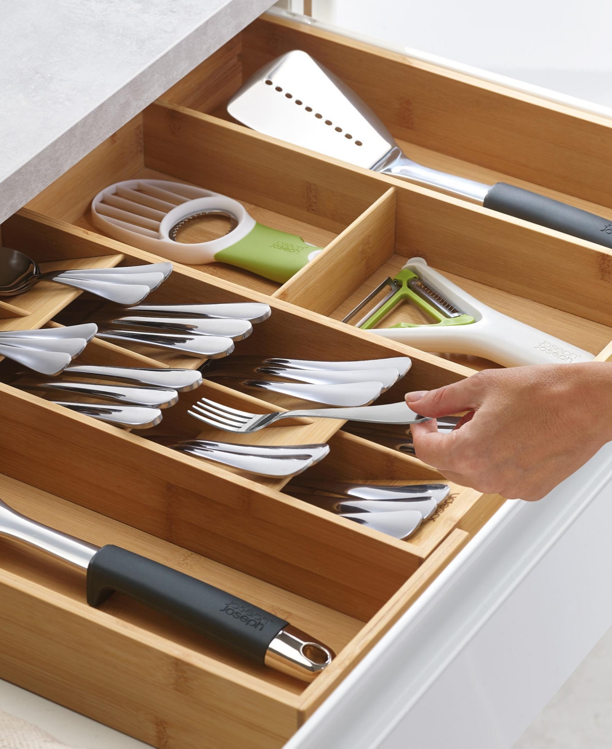Joseph Joseph Drawerstore Bamboo Expandable Cutlery, Utensil & Gadget Organizer In Beige
