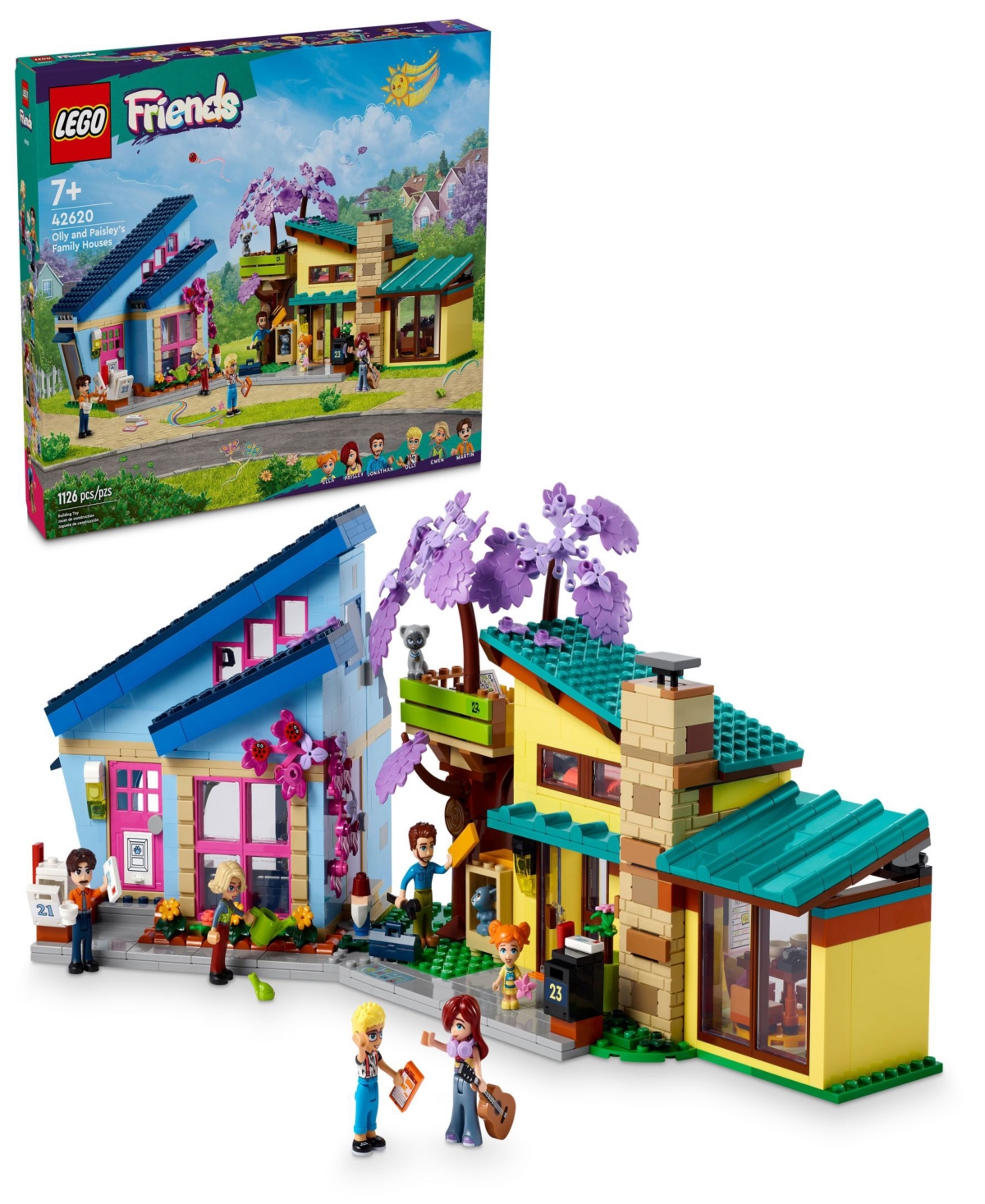 Shop Lego Friends Olly And Paisley's Family Houses Toy For Kids 42620, 1126 Pieces In Multicolor
