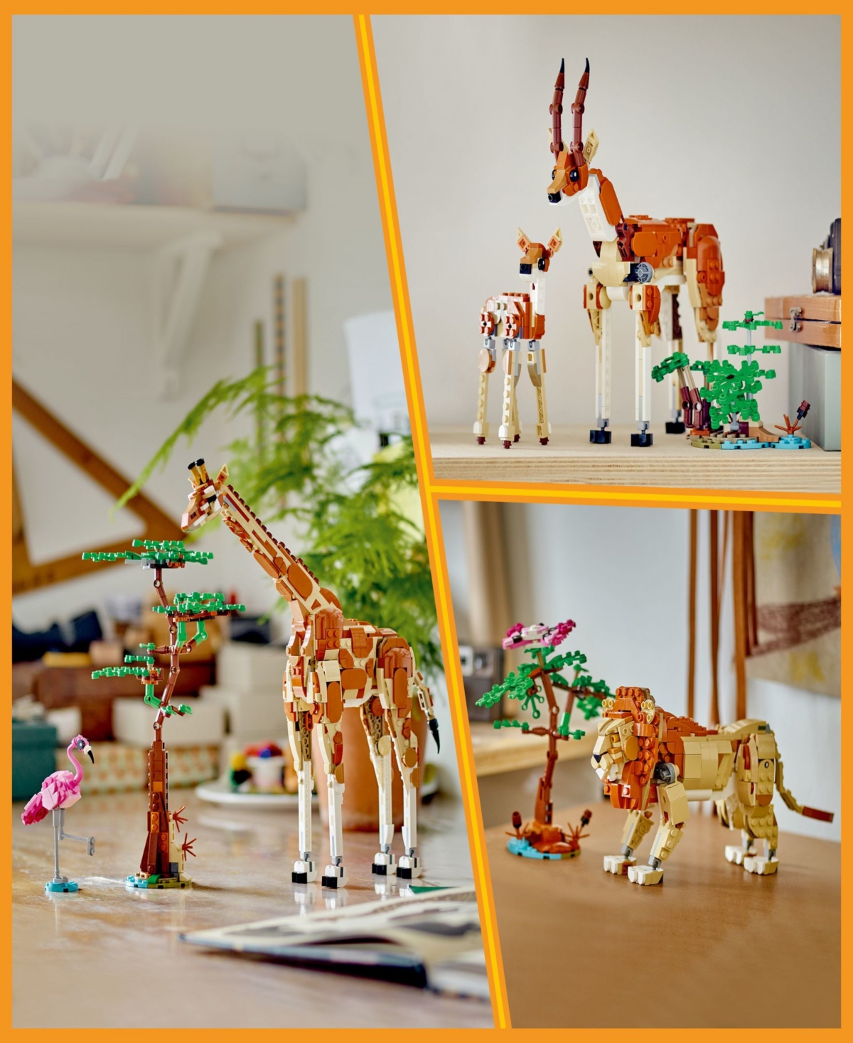 Lego Creator 3 In 1 Wild Safari Animals Set, Giraffe, Gazelles Or Lion Toy 31150, 780 Pieces In Multicolor