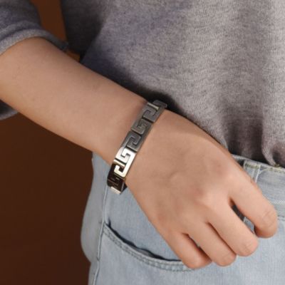 Stylish Geometric Infinity Key Link Bracelet Black IP Stainless Steel 12MM Width