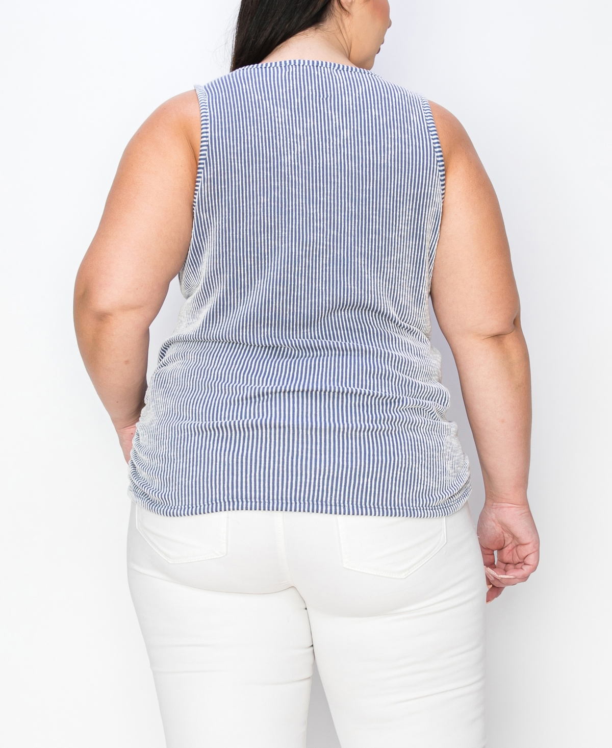 Coin 1804 Plus Size Span Rail Stripe Textured Ruched Tank Top