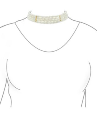 Fine Classic Necklace 4 Row Freshwater Pearl Choker GoldSilver Accent