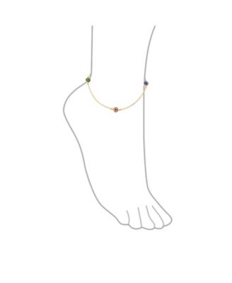 Protection Amulet Minimalist Delicate Multi Color Evil Eye Anklet Ankle Bracelet Yellow Gold Plated .925 Sterling Silver Chain 9-10 Inch Adjustable
