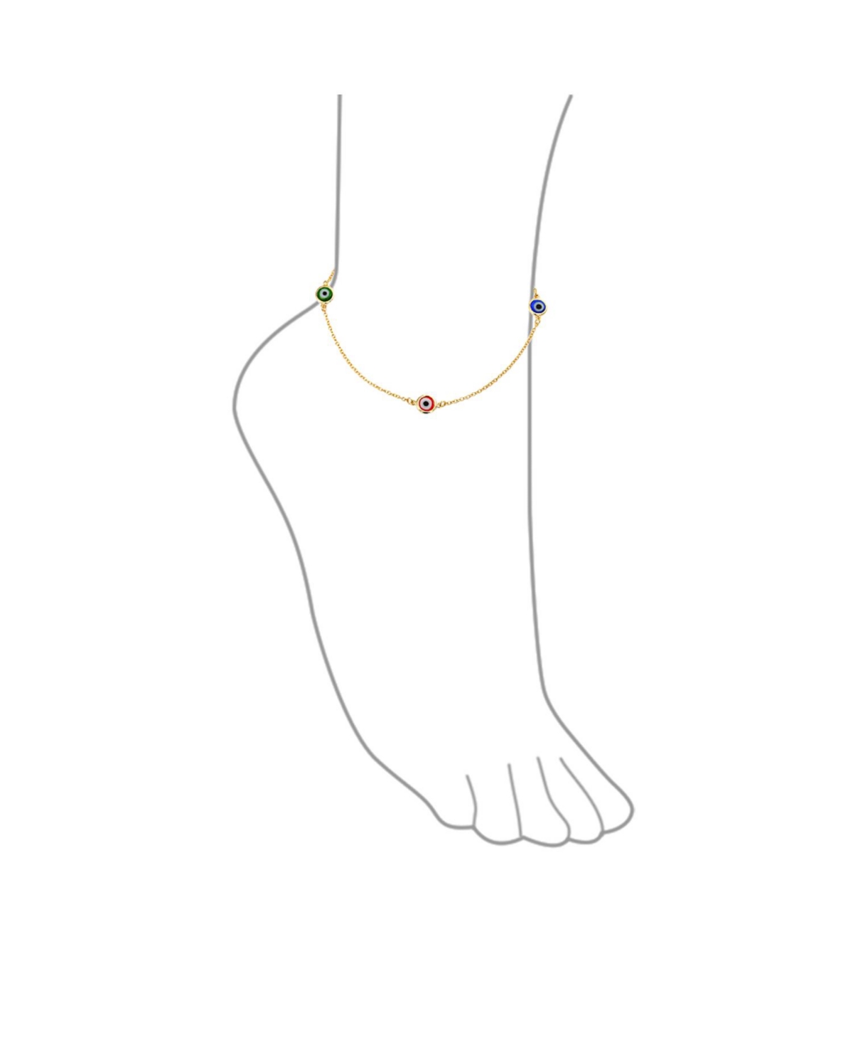 Bling Jewelry Minimalist Delicate Gold Plated Evil Eye Anklet With Adjustable Chain - Delicate Multi Color Bracelet s Minimalist Sterling Silver 9-10