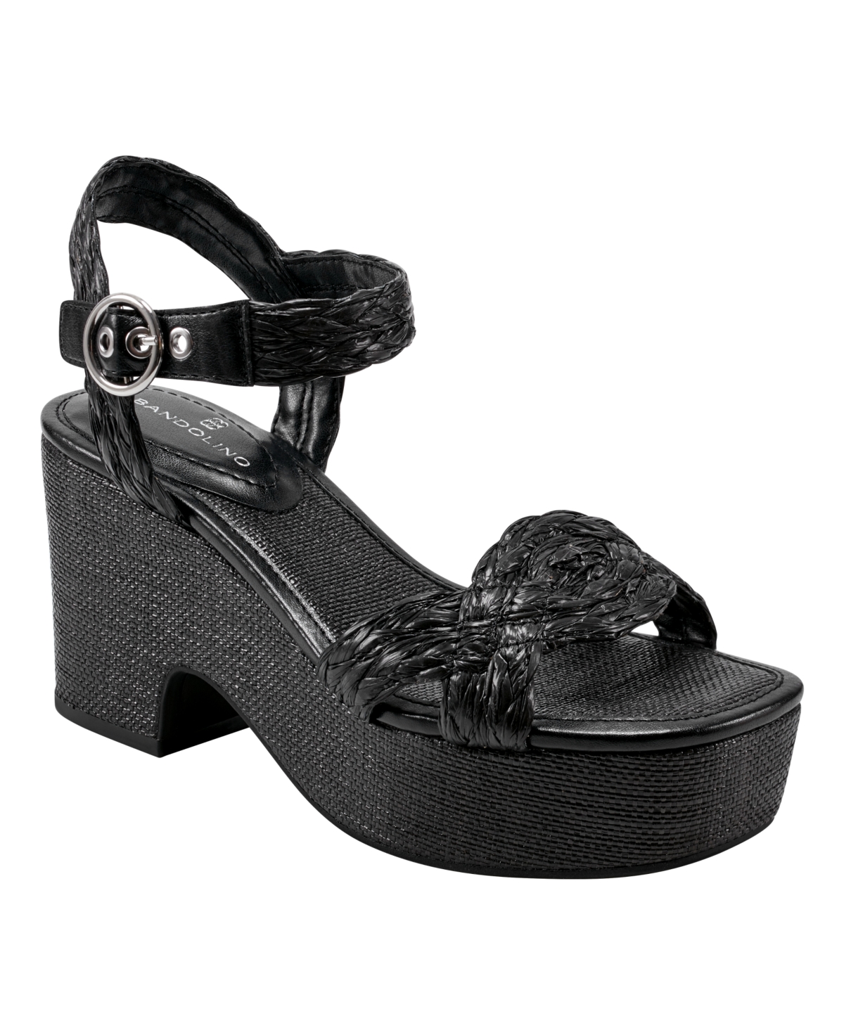 Shop Bandolino Women's Sabinna Platform Braided Wedge Sandals In Black - Manmade,faux Leather
