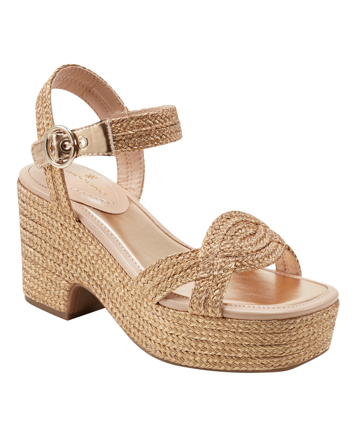 Shop Bandolino Women's Sabinna Platform Braided Wedge Sandals In Gold - Textile,faux Leather