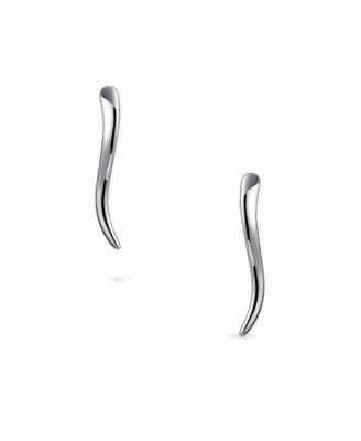 Minimalist Geometric Linear Wave Ear Pin Crawlers Climbers Earrings Yellow Gold Plated .925 Sterling Silver