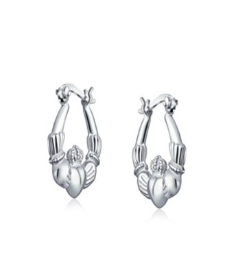 BFF Love Lightweight Heart Celtic Irish Friendship Claddagh Hoop Earrings Sterling Silver .75 Inch Diameter