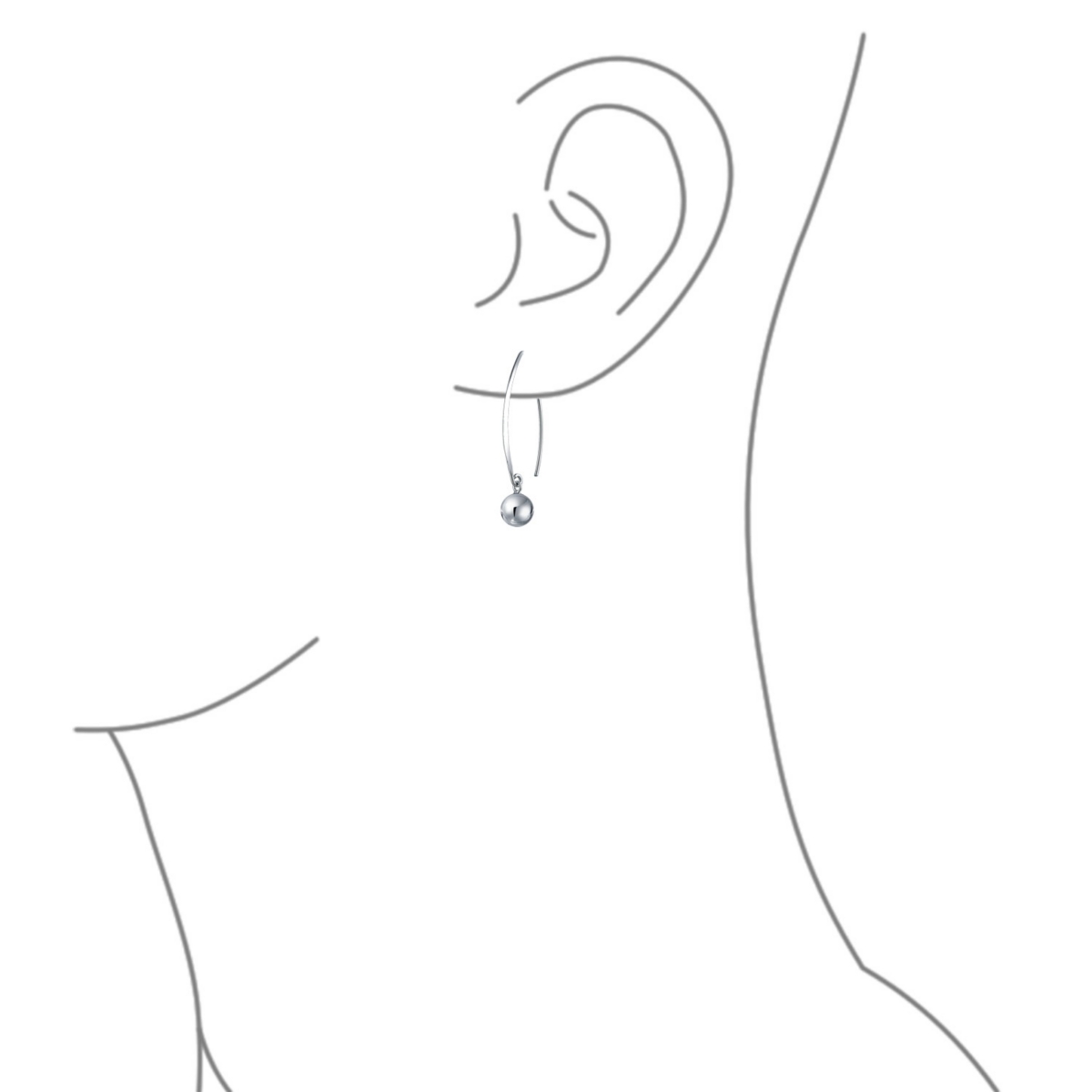 Bling Jewelry Minimalist Geometric Linear Long Thin Ear Wire Threader Ball Drop Earrings For Women Sterling8MM Bead - Silver