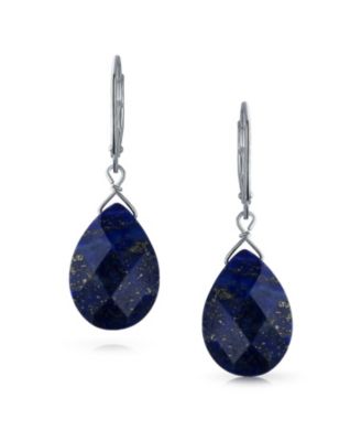 Classic Briolette Lapis Lazuli & Amethyst Teardrop Dangle Earrings in Sterling Silver