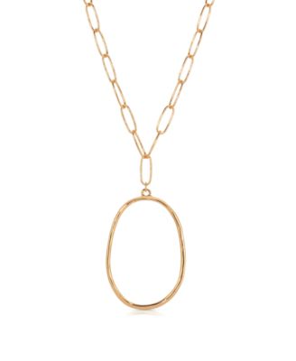 Large 18K Gold-Plated Oval Pendant Chain Link Necklace