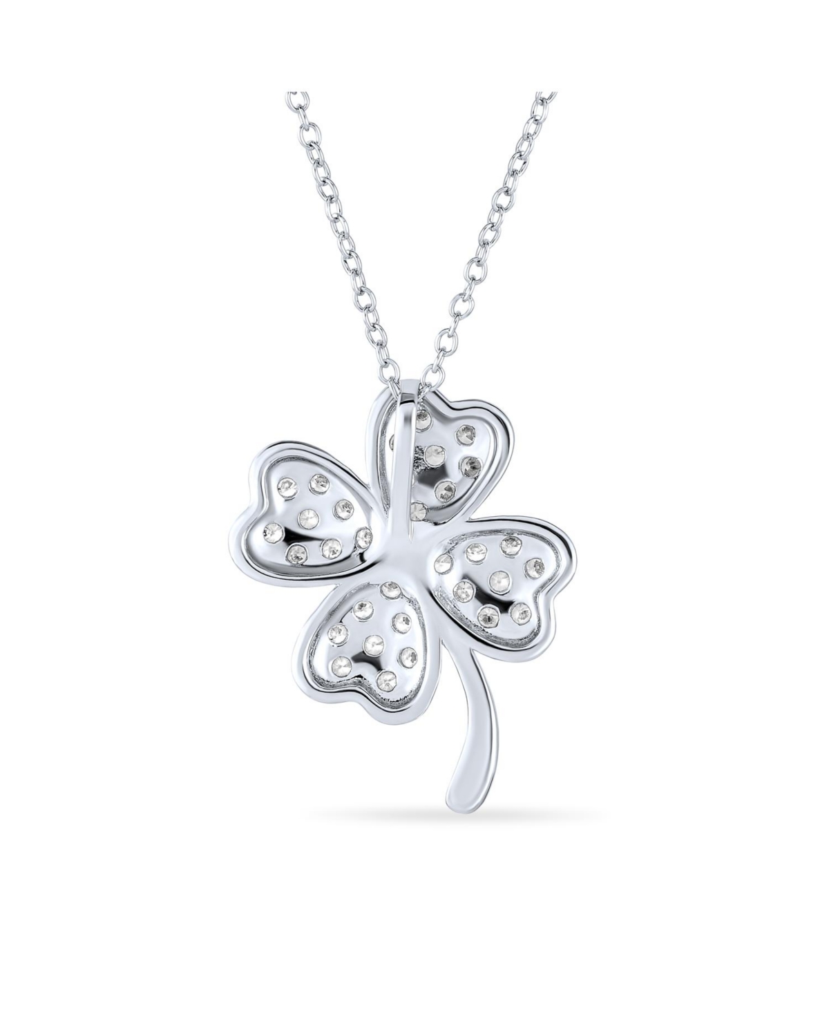 Bling Jewelry Irish Shamrock Lucky Charm Pave Cz Four Leaf Clover Pendant Necklace For Women Sterling- Silver