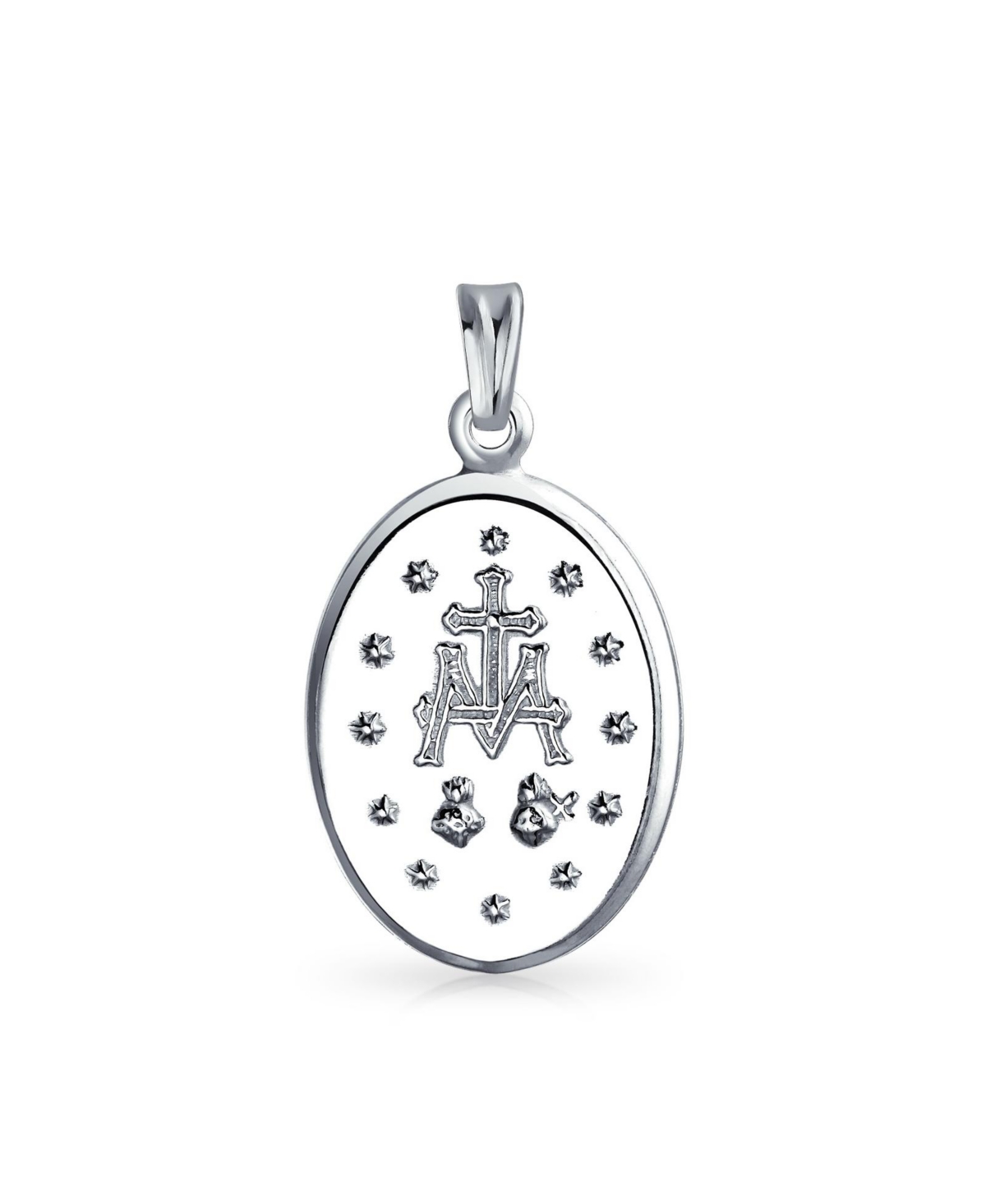 Bling Jewelry Christian Our Lady Of Guadalupe of Catholic Religious Oval Medal Virgin Mary Necklace Pendant For Women or Men Sterling Silver - Silver