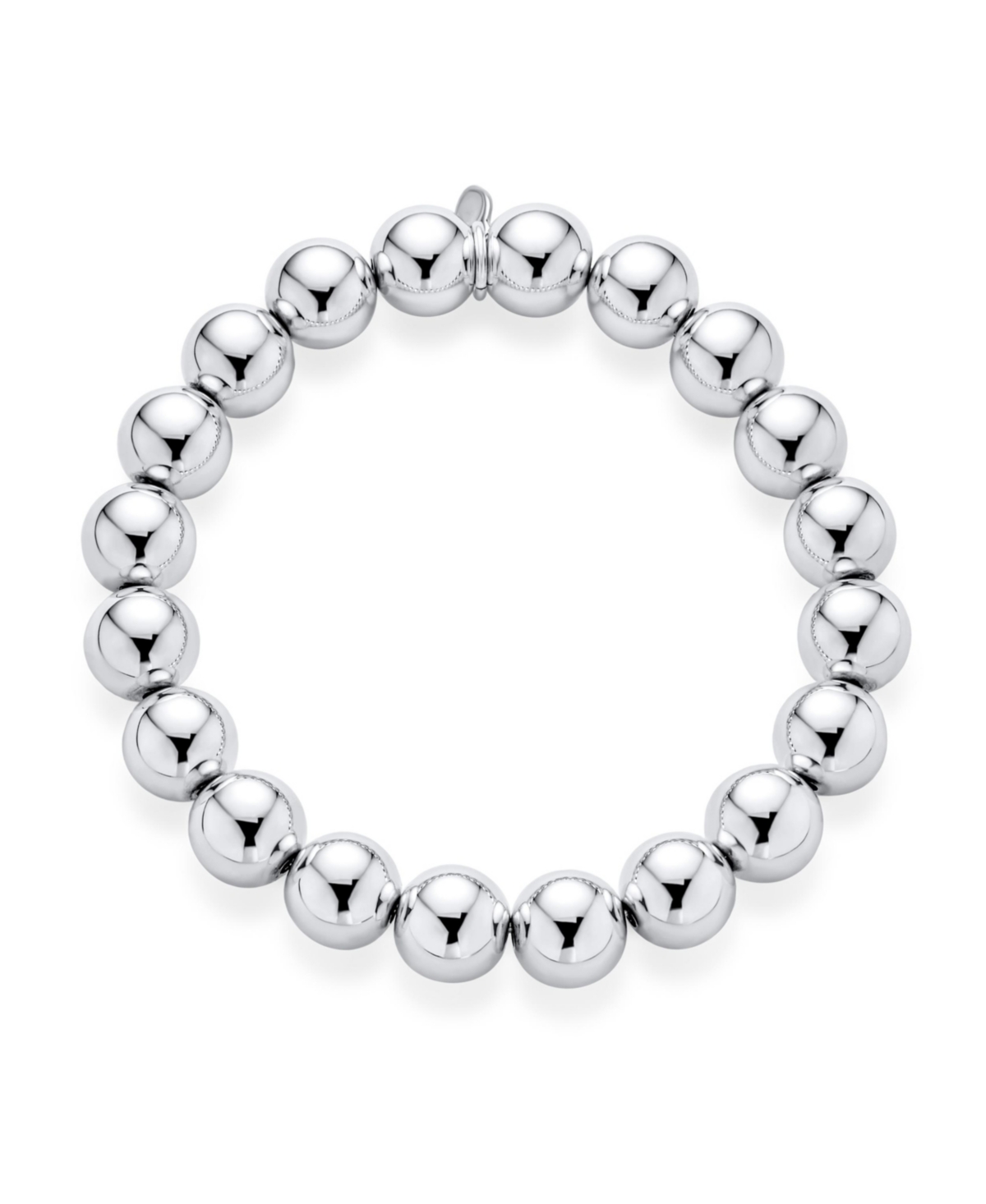 Bling Jewelry Simple Basic Round SterlingBead Ball Strand Stretch Bracelet For Women 10MM - Silver