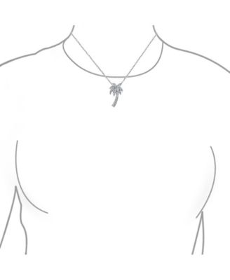 Hawaiian Nautical Pave Cubic Zirconia CZ Tropical Beach Vacation Palm Tree Necklace Pendant For Women .925 Sterling Silver